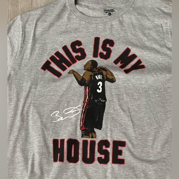Homage Miami Heat Dwyane Wade This Is My House Grey Tee T-Shirt Sz L Large NEW - Picture 2 of 7